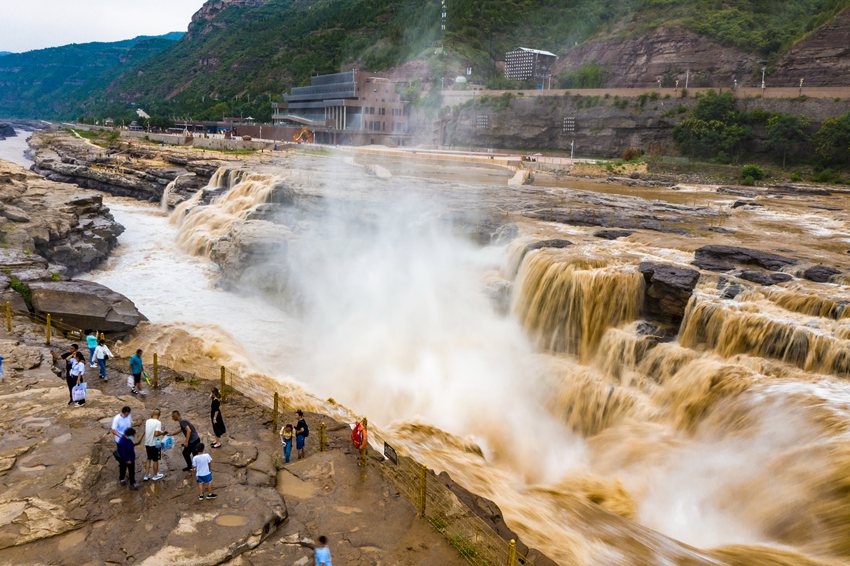 陜西壺口瀑布現(xiàn)“金瀑飛流”奇觀。黃河壺口瀑布旅游區(qū)供圖